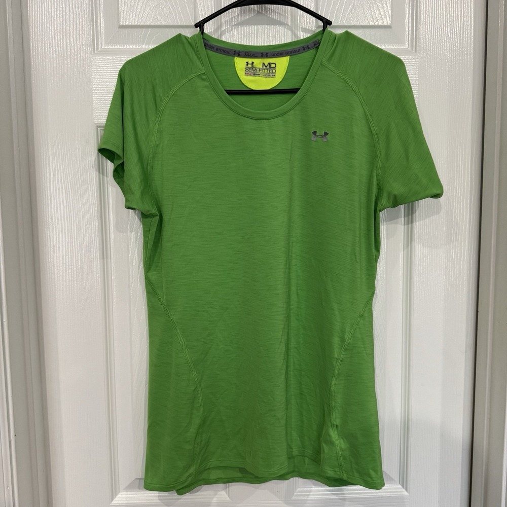 UNDER ARMOUR X RUN SEMI-FITTED WOMENS NEON GREEN RUNNING SHIRT SIZE Medium